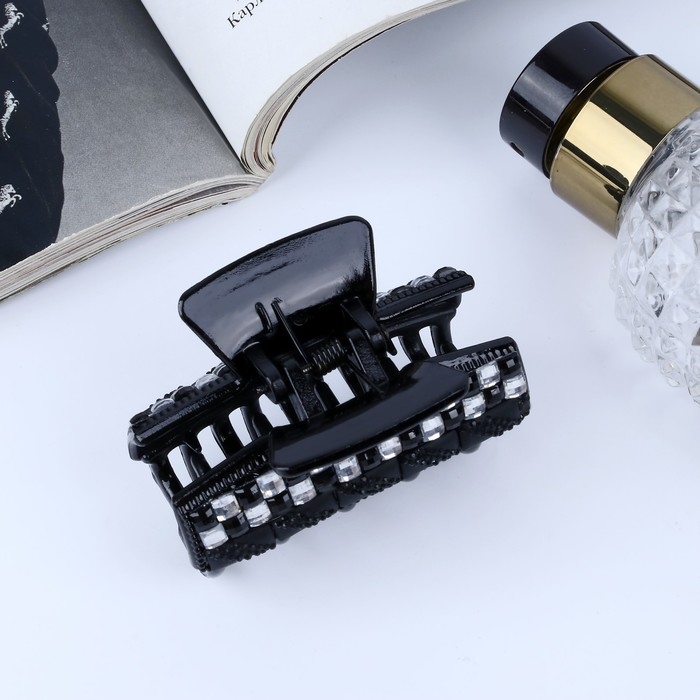 Краб для волос Краб для волос "Равенна" ряд со стразами шашки, 6 см, чёрный