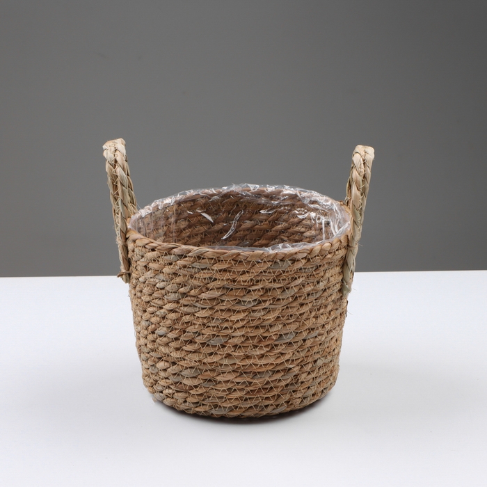 Кашпо плетеное  Кашпо плетеное "Кения" цилиндр с ручками, 17,5х17,5х16 см, натуральный