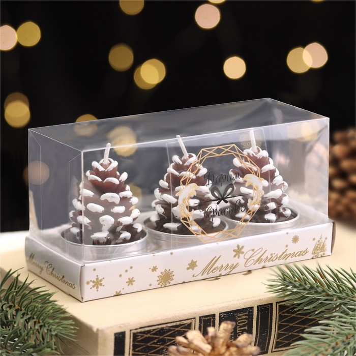 Набор свечи новогодние  Набор свечи новогодние "Шишка", 3 шт, 4×6 см,