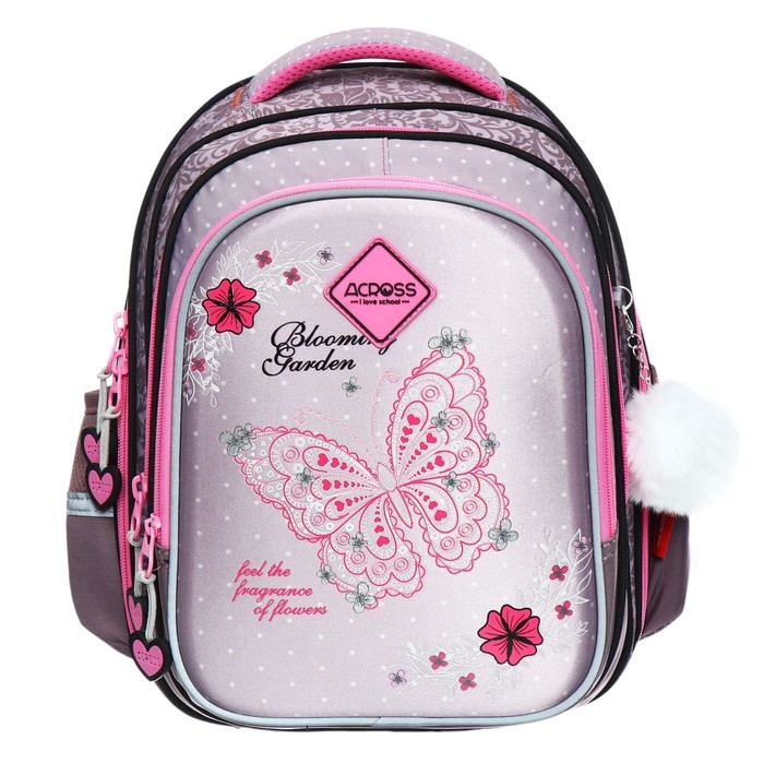 Рюкзак школьный 40х33х15см, эргономичная спинка, Across 410, серый/розовый Рюкзак школьный 40х33х15см, эргономичная спинка, Across 410, серый/розовый