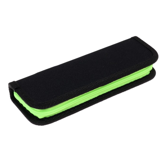 Пенал 1 секция, 60 х 190 мм, ПКТ 01-42 Пенал 1 секция, 60 х 190 мм, ПКТ 01-42 "Кроха", тканевый, чёрный/ярко-салатовый