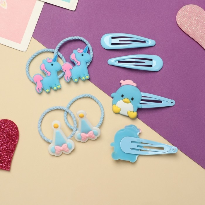 Набор для волос Набор для волос "Ванилька" (4 резинки, 4 невидимки) пингвинчики, голубой