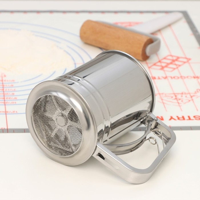 Просеиватель для муки Доляна, 2 уровня, цвет серебристый Просеиватель для муки Доляна, 2 уровня, цвет серебристый