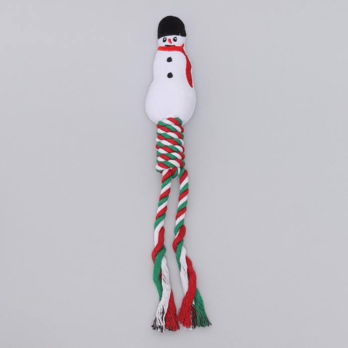 Игрушка пищащая, мягкая для собак  Игрушка пищащая, мягкая для собак "Снеговик" с канатом, 32 см