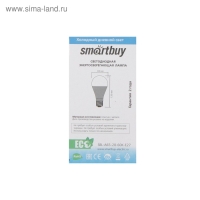 Лампа cветодиодная Smartbuy, E27, A65, 20 Вт, 6000 К, холодный белый свет