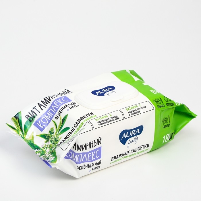 Влажные салфетки Aura family с антибактериальным эффектом big-pack 180 шт. Влажные салфетки Aura family с антибактериальным эффектом big-pack 180 шт.