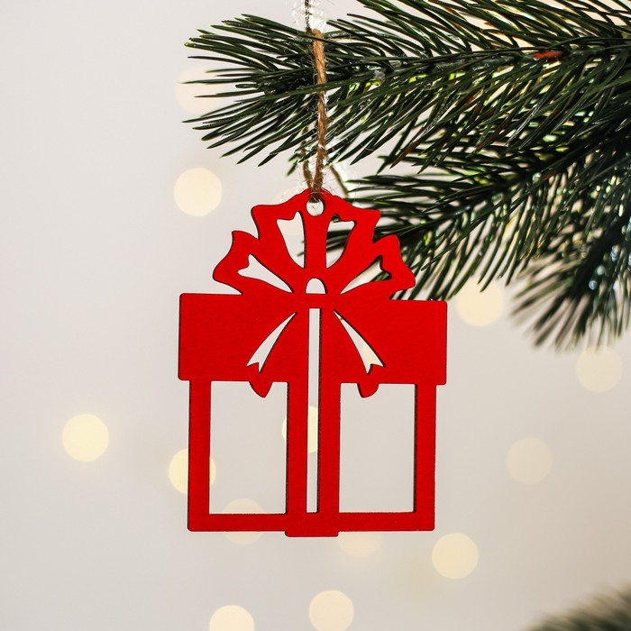 Ёлочная игрушка новогодняя деревянная, 4 шт, набор красный Ёлочная игрушка новогодняя деревянная, 4 шт, набор красный