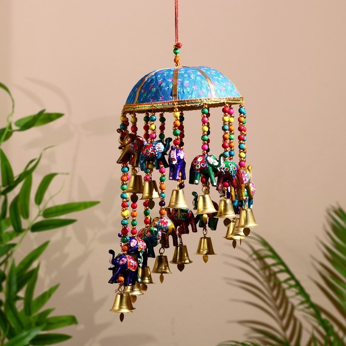 Интерьерная подвеска с колокольчиками  Интерьерная подвеска с колокольчиками "Милые слоники" 16х16х60 см  Микс