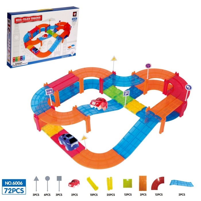 Конструктор магнитный «Магический трек», машинка ездит от батареек, 72 детали Конструктор магнитный «Магический трек», машинка ездит от батареек, 72 детали