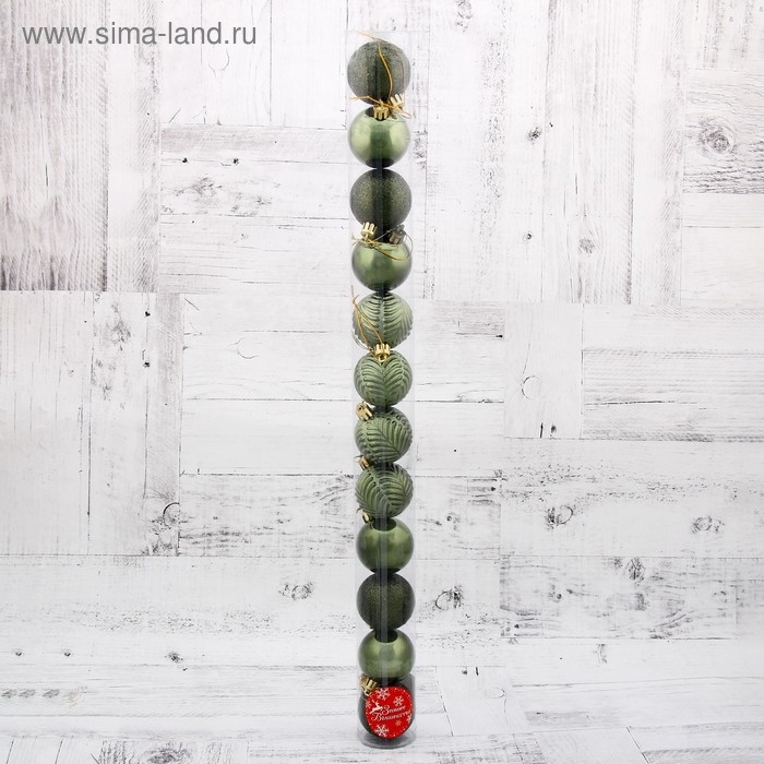 Набор шаров пластик d-5 см, 12 шт "Новогодние ветви" зелёный