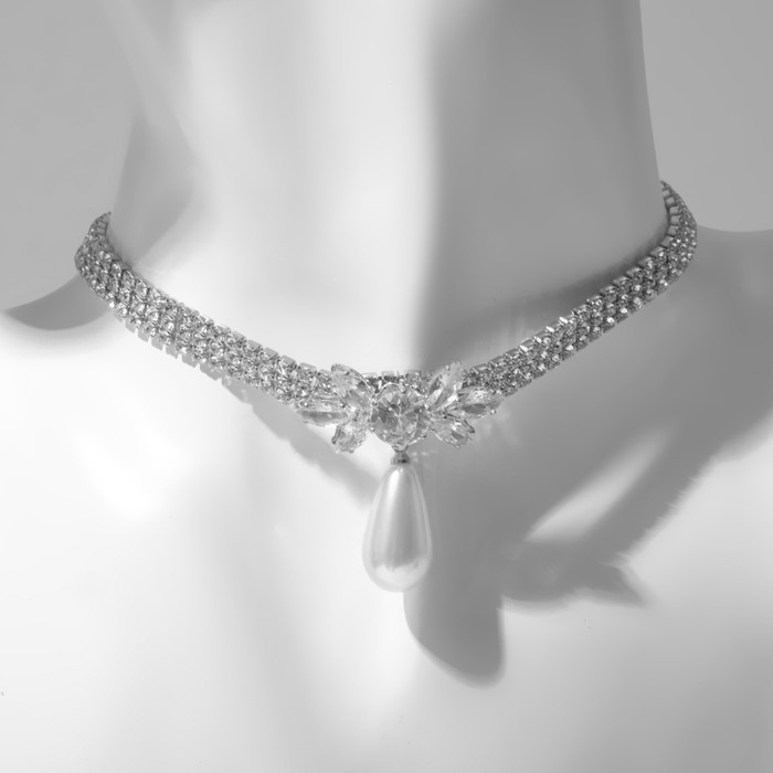 Чокер «Лёд» с жемчугом, цвет белый в серебре, 30 см Чокер «Лёд» с жемчугом, цвет белый в серебре, 30 см