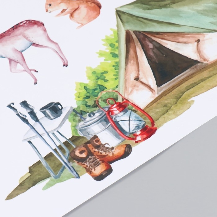 Наклейка пластик интерьерная цветная Наклейка пластик интерьерная цветная "Палатка в лесу со зверятами" 30х90 см