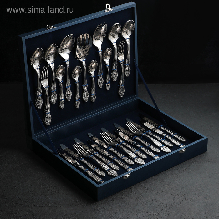 Набор столовых приборов «Тройка», 52 предмета, художественная роспись, декоративная коробка Набор столовых приборов «Тройка», 52 предмета, художественная роспись, декоративная коробка