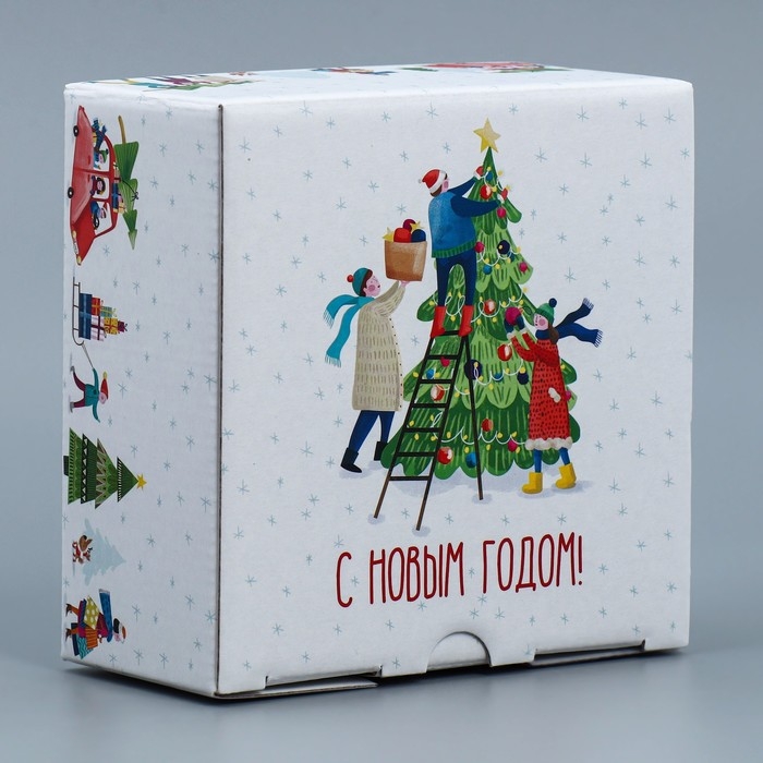 Коробка подарочная новогодняя складная «Город», 15 х 15 х 7 см, Новый год Коробка подарочная новогодняя складная «Город», 15 х 15 х 7 см, Новый год