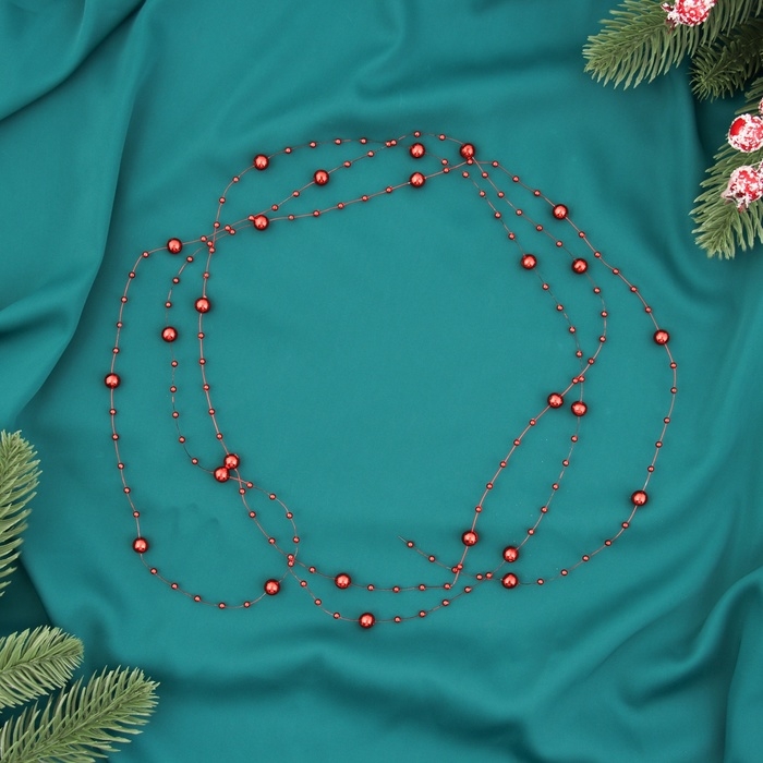 Бусы на ёлку 2 м d-7 мм Бусы на ёлку 2 м d-7 мм "Бусины нити" красный
