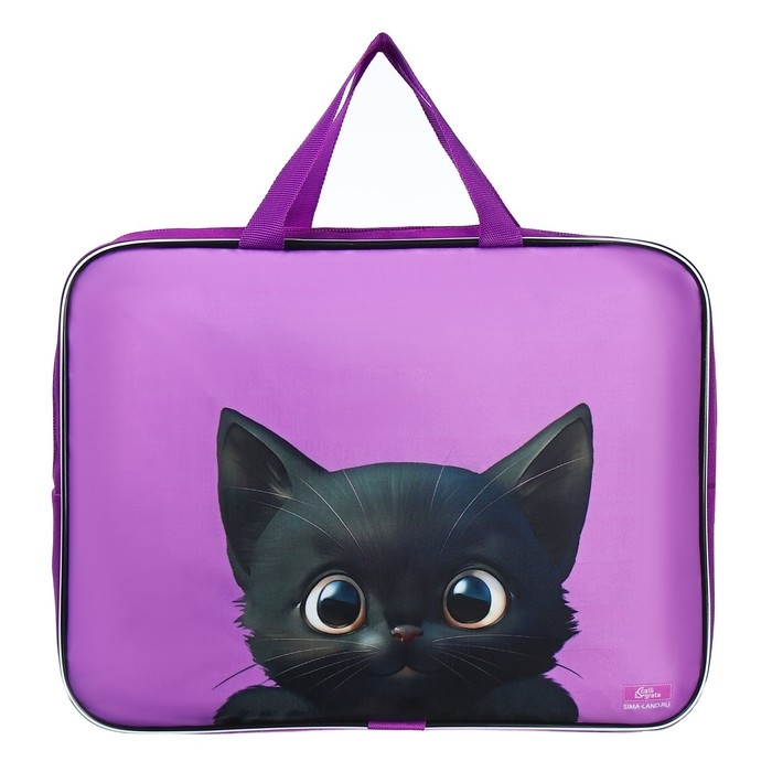 Папка с ручками текстильная А4, 350 х 270 х 70 мм, Calligrata Папка с ручками текстильная А4, 350 х 270 х 70 мм, Calligrata "Котик чёрный"