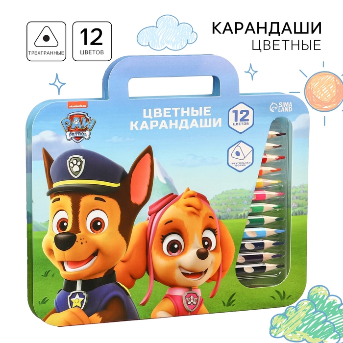 Цветные карандаши, 12 цветов, трехгранные, Щенячий патруль Цветные карандаши, 12 цветов, трехгранные, Щенячий патруль