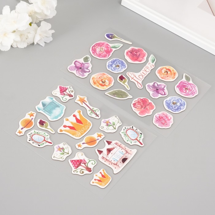 Наклейки для творчества Наклейки для творчества "Цветочное королевство" набор 2 листа 22х12,5 см