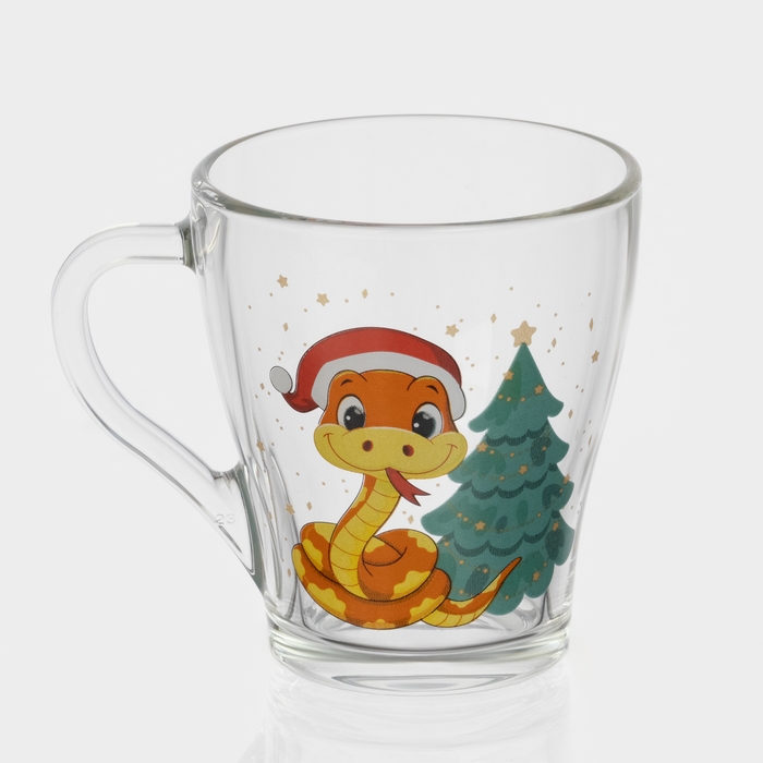 Кружка стеклянная кофейная «Новогодние змейки», 250 мл, МИКС Кружка стеклянная кофейная «Новогодние змейки», 250 мл, МИКС