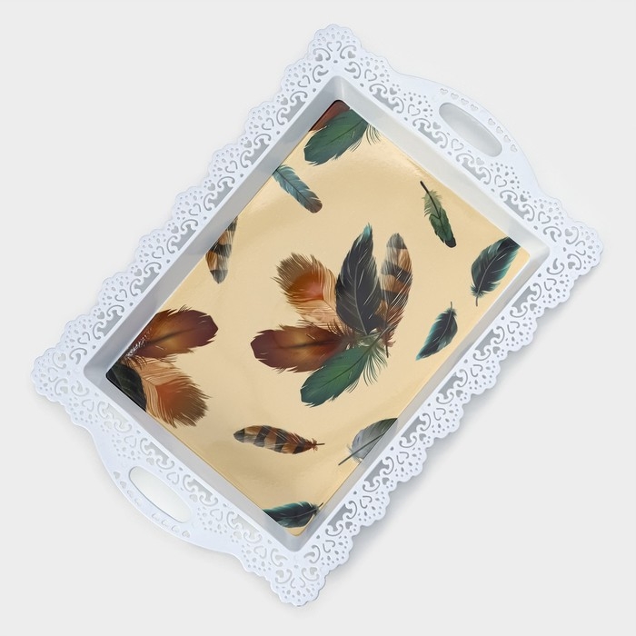 Поднос пластиковый прямоугольный «Ажурная кайма», 35×24×2 см, цвет МИКС Поднос пластиковый прямоугольный «Ажурная кайма», 35×24×2 см, цвет МИКС