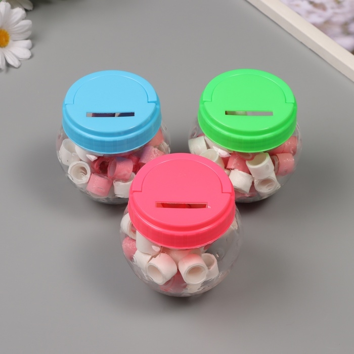 Клейкая лента пластик в банке  Клейкая лента пластик в банке "Белый и розовый" н-р 40 шт 1,2 см, дл. 0,9 м 7х7х9 см