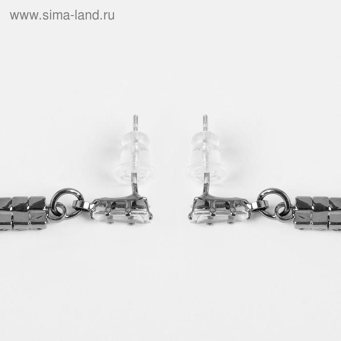 Серьги висячие со стразами «Капель» блеск, цвет бело-чёрный в сером металле, 11 см