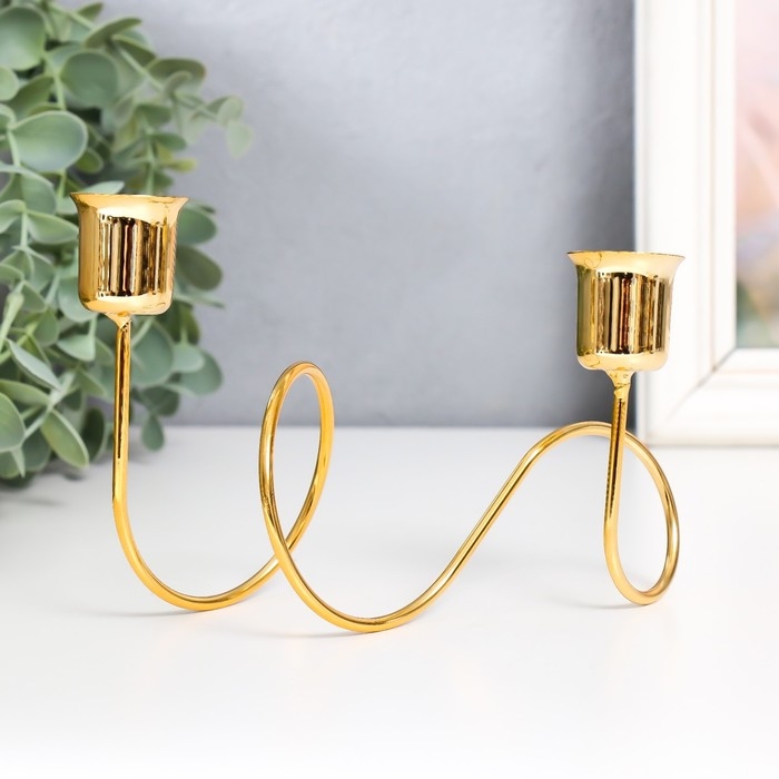 Подсвечник металл на 2 свечи Подсвечник металл на 2 свечи "Единение" d-2-2,3 см золото 15х7х10 см