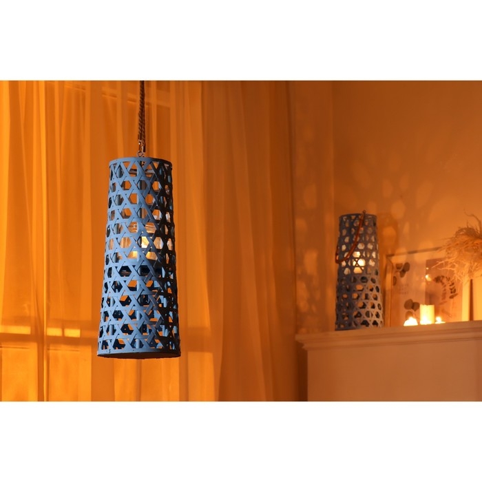 Подсвечник дерево  Подсвечник дерево "Фонарик. Звёздное плетение" голубой 51х16х16 см