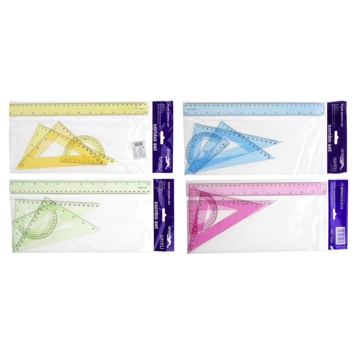 Набор геометрический: линейка 30 см, 2 угольника, транспортир, тонированный, МИКС Набор геометрический: линейка 30 см, 2 угольника, транспортир, тонированный, МИКС
