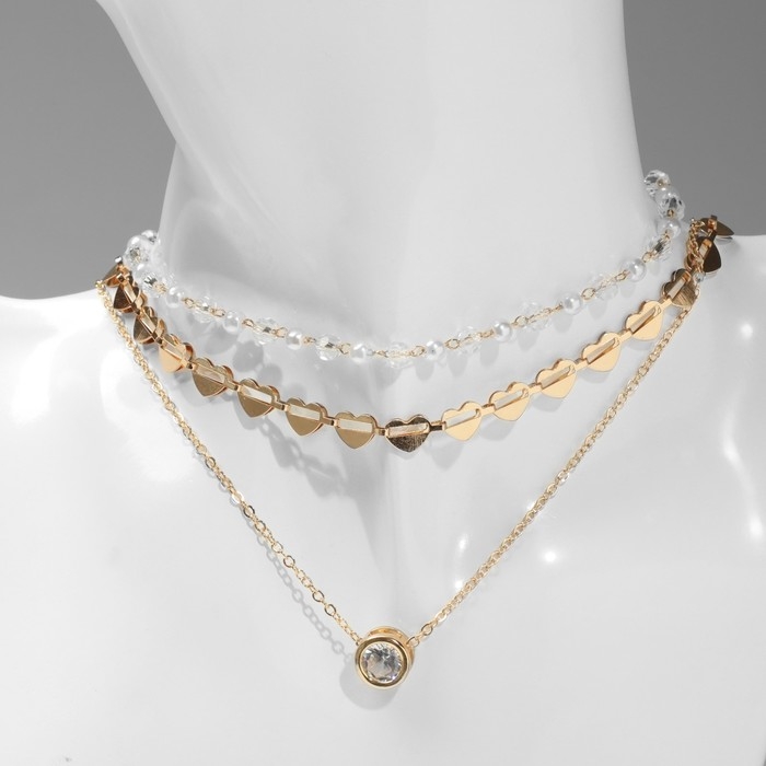 Чокер «Трио» сердца (набор 3 шт.), цвет бело-золотой, 32 см Чокер «Трио» сердца (набор 3 шт.), цвет бело-золотой, 32 см