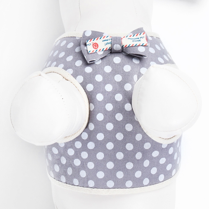 Комплект с мягкой шлейкой  Комплект с мягкой шлейкой "Горох", размер L, поводок 120 х 1,5 см, ОГ 42-76 см, серый