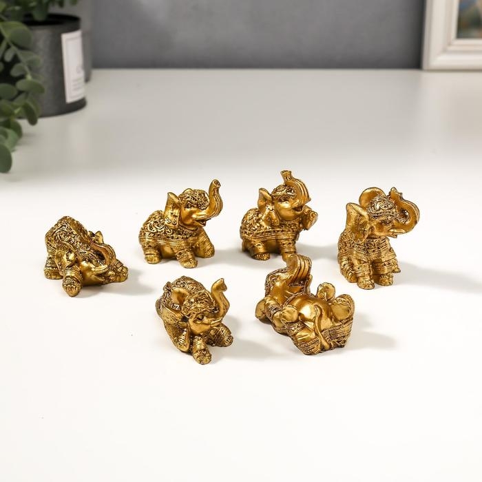 Сувенир полистоун Сувенир полистоун "Золотые слоники, рисунки на попоне" набор 6 шт 4,7х5,5х3 см