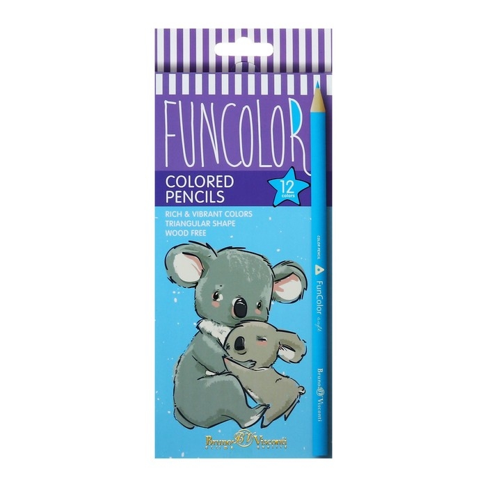 Карандаши 12 цветов FunColor, пластиковые, трёхгранные, МИКС Карандаши 12 цветов FunColor, пластиковые, трёхгранные, МИКС