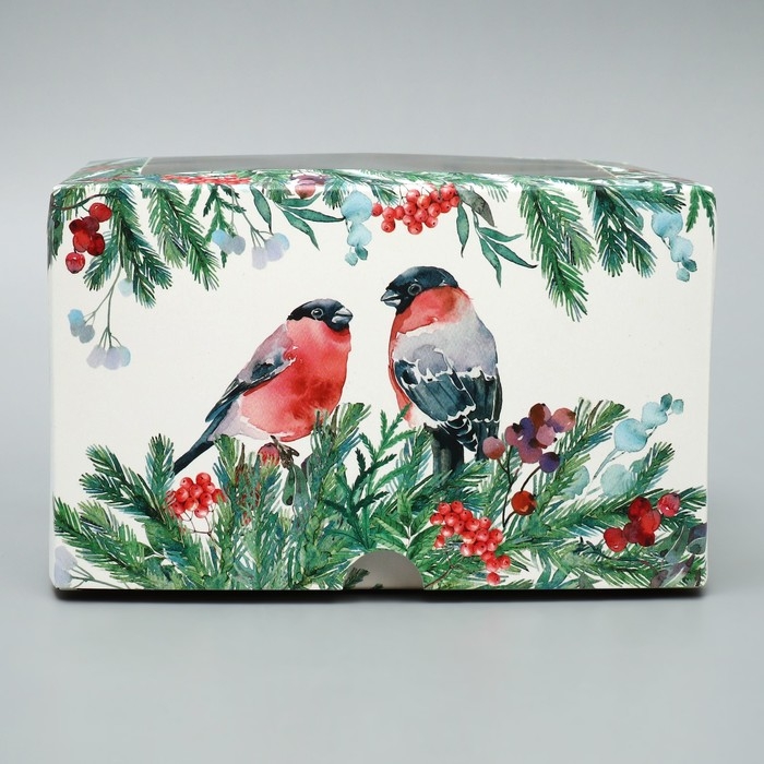 Коробка для капкейков складная с двусторонним нанесением «Снегири», 16 х 16 х 10 см, Новый год Коробка для капкейков складная с двусторонним нанесением «Снегири», 16 х 16 х 10 см, Новый год