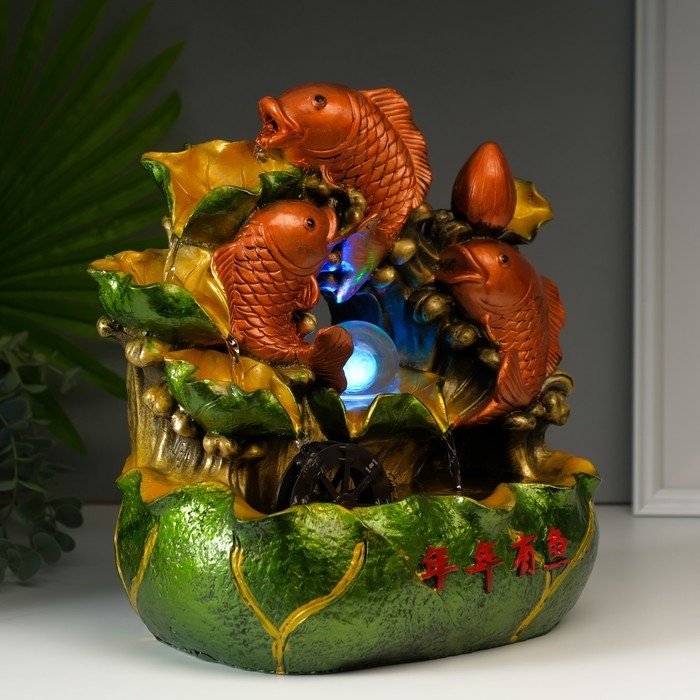 Фонтан настольный от сети, подсветка Фонтан настольный от сети, подсветка "Три карпа" 32х29х19 см