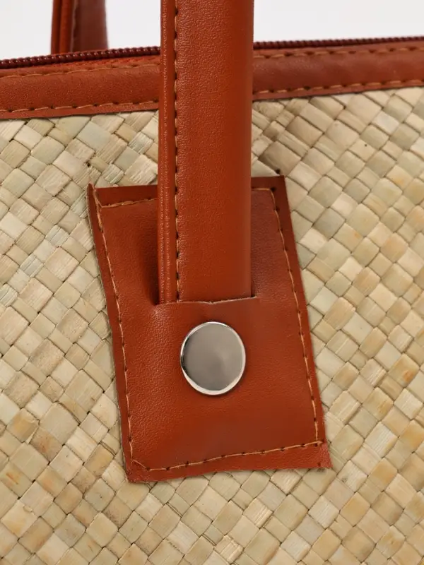 Сумка плетёная на молнии из пандана, 30&times;10&times;35 см, светло-коричневая