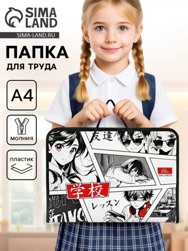Папка для труда, А4, пластиковая, 32.5&times;23&times;2.5 см &laquo;Аниме&raquo;