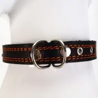 Ошейник кожаный усиленный капроном с полукольцом, 55&times;2.5 см, ОШ 27-53 см, чёрный