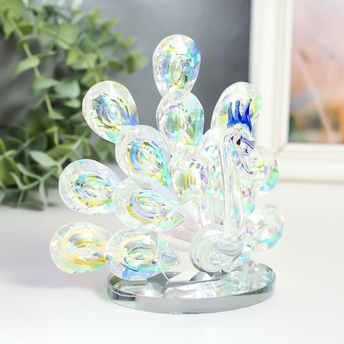 Сувенир стекло Сувенир стекло "Павлин с распушившимся хвостом" эффект муранского стекла 8х14х13 см