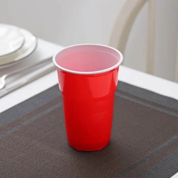 Стакан одноразовый пластиковый «Факел Экстра», 500 мл, красно-белый
