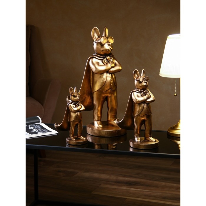 Набор подставок для мелочей «Бульдог стоящий», полистоун, 58 см, цвет золото Набор подставок для мелочей «Бульдог стоящий», полистоун, 58 см, цвет золото