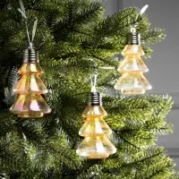 Набор ёлочных шаров &laquo;Ёлки-конусы&raquo;, 3 шт., d=10&times;6 см, 3 LED, от батареек AG13&times;9, свечение тёплое белое