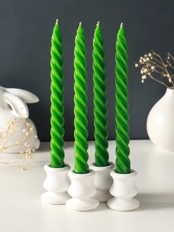 Набор свечей витых, 2.3&times;24.5 см, 5 ч, 50 г, 4 шт., т. зелёный, в подарочной коробке