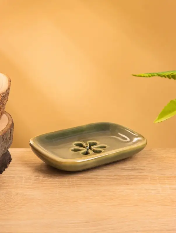 Мыльница "Цветок" керамика, цв. зелёный,12х8х2 см