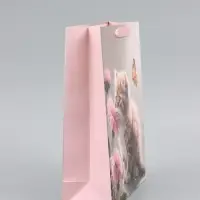 Пакет подарочный вертикальный &laquo;Котик и цветок&raquo;, 22&times;22&times;11 см