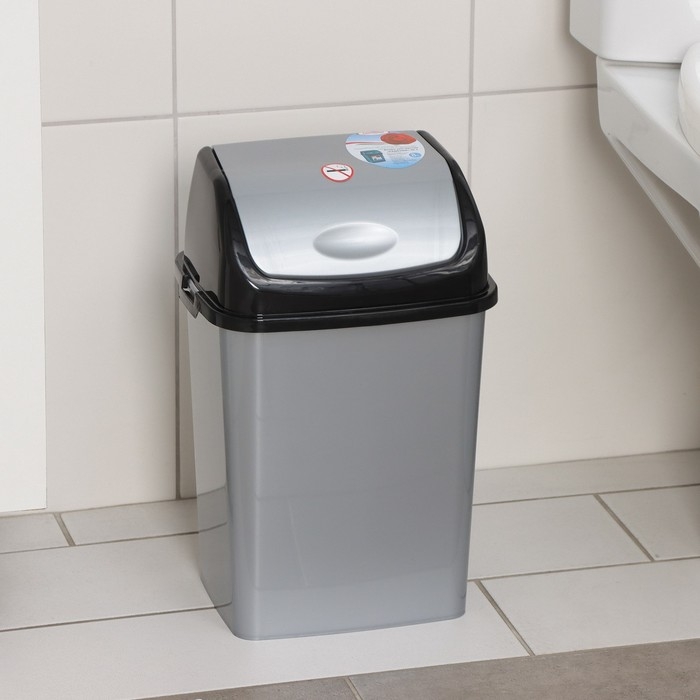 Контейнер для мусора «Камелия», 8 л, цвет серебристый перламутр/чёрный Контейнер для мусора «Камелия», 8 л, цвет серебристый перламутр/чёрный