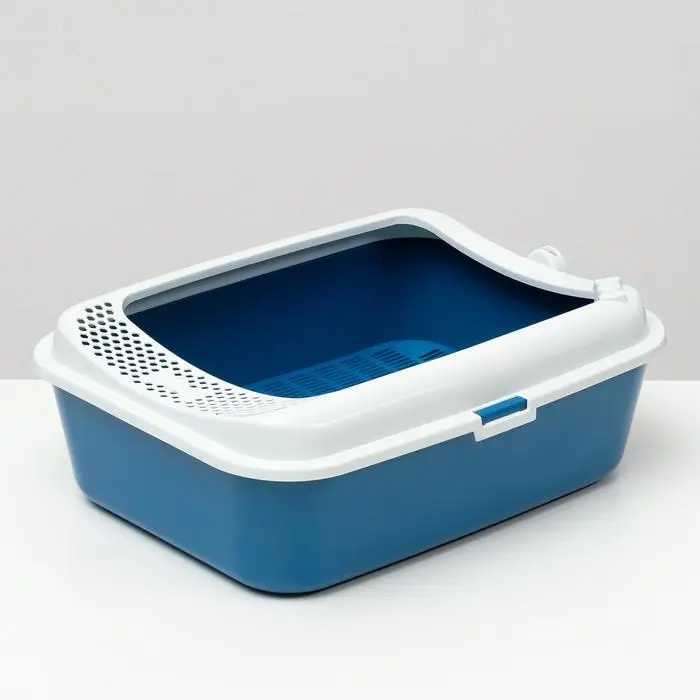 Туалет для кошек &laquo;Сима&raquo; FIX, 30&times;39&times;13.5 см, с бортом, сеткой и совком, пластик, синий, совок МИКС