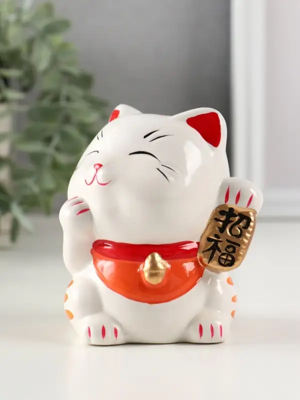 Копилка керамика Копилка керамика "Манэки-нэко - иероглиф удача" оранж 7,2х8,3х10 см