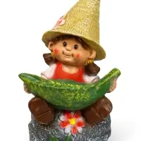 Садовая фигура из полистоуна &laquo;Девочка на камне с листом&raquo;, 48&times;29&times;27 см