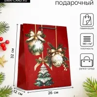 Пакет подарочный новогодний ламинированный, &laquo;Новогодние игрушки&raquo;, 26&times;12&times;32 см